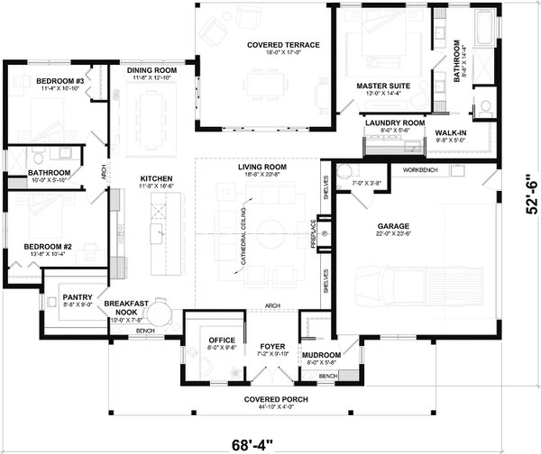 Architectural House Design - Farmhouse Floor Plan - Main Floor Plan #23-2883
