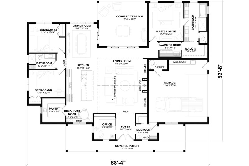Architectural House Design - Floor Plan - Main Floor for Farmhouse House Plan #23-2883 - 3 bed, 2 bath