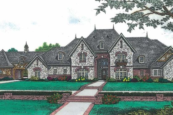 Exterior - Front Elevation for European House Plan #310-350 - 5 bed, 4.5 bath