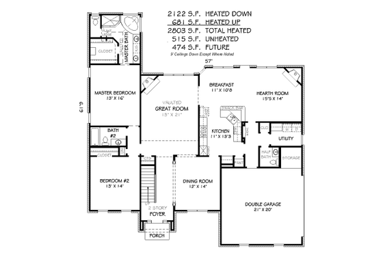 Floor Plan - Main Floor for Traditional House Plan #424-40 - 3 bed, 3.5 bath