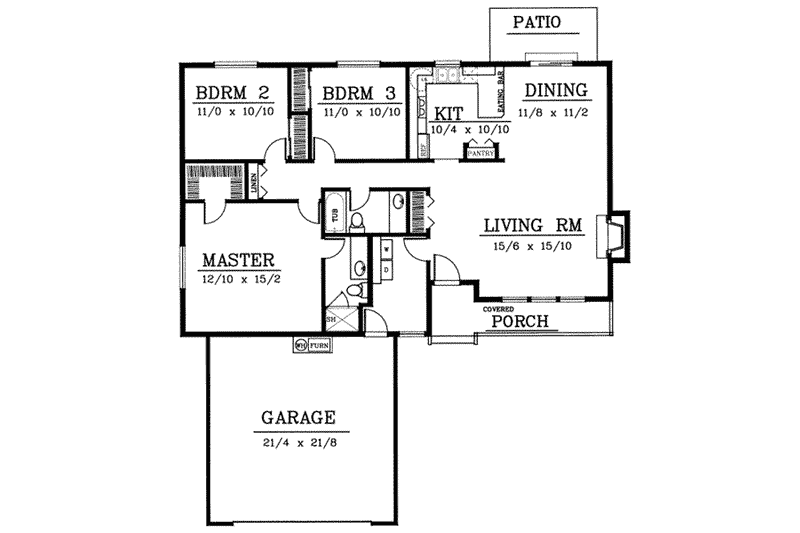Home Plan - Floor Plan - Main Floor for Traditional House Plan #100-101 - 3 bed, 2 bath