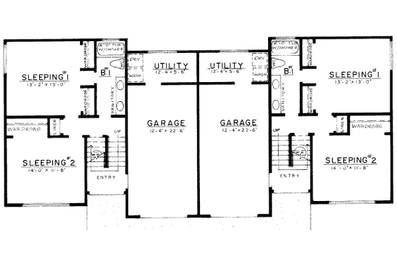 Floor Plan - Lower Floor for Traditional House Plan #303-148 - 2 bed, 1.5 bath