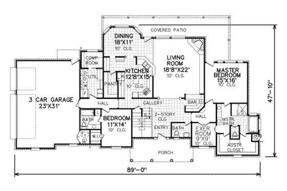 Floor Plan - Main Floor for Traditional House Plan #65-358 - 4 bed, 4 bath