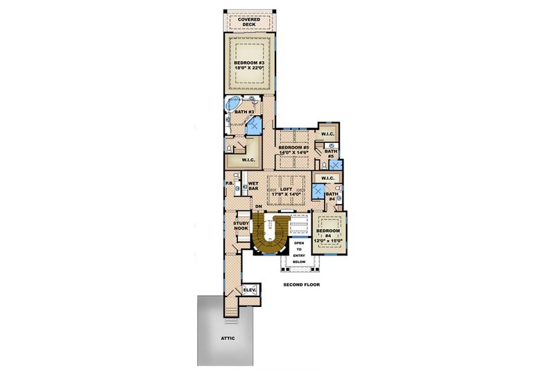 Home Plan - Floor Plan - Upper Floor for Mediterranean House Plan #27-537 - 5 bed, 6 bath