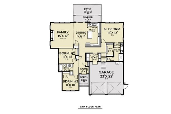Floor Plan - Main Floor for Craftsman House Plan #1070-147 - 3 bed, 2 bath