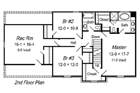 Floor Plan - Upper Floor for Colonial House Plan #329-249 - 3 bed, 2.5 bath