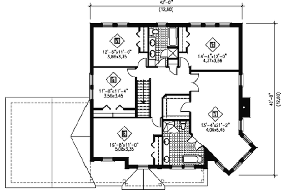 Floor Plan - Upper Floor for European House Plan #25-4173 - 5 bed, 2.5 bath