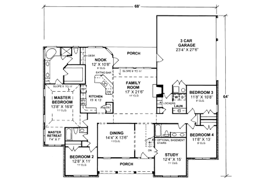 Floor Plan - Main Floor for Country House Plan #20-354 - 4 bed, 3 bath