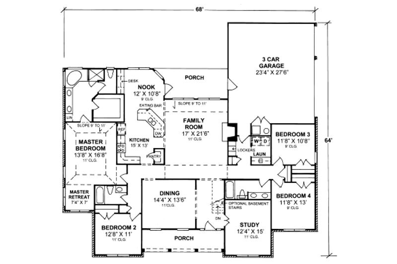 Dream House Plan - Floor Plan - Main Floor for Country House Plan #20-354 - 4 bed, 3 bath