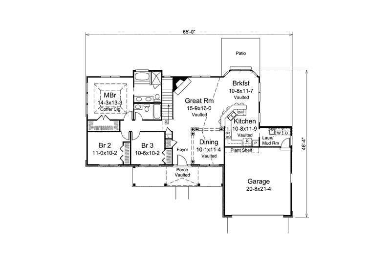 Home Plan - Floor Plan - Main Floor for Ranch House Plan #57-607 - 3 bed, 2 bath
