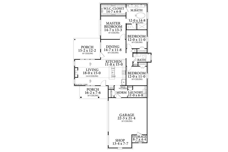 House Blueprint - Floor Plan - Main Floor for Cottage House Plan #406-9657 - 3 bed, 2 bath