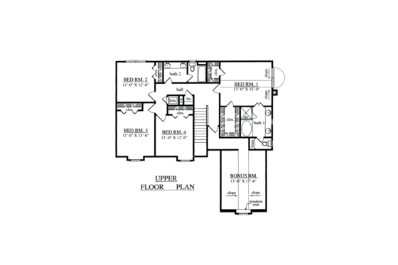 Floor Plan - Upper Floor for Country House Plan #42-354 - 4 bed, 2.5 bath