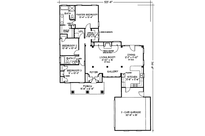 Dream House Plan - Floor Plan - Main Floor for Colonial House Plan #410-289 - 3 bed, 2 bath
