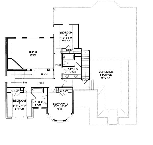 Architectural House Design - European Floor Plan - Upper Floor Plan #20-1580