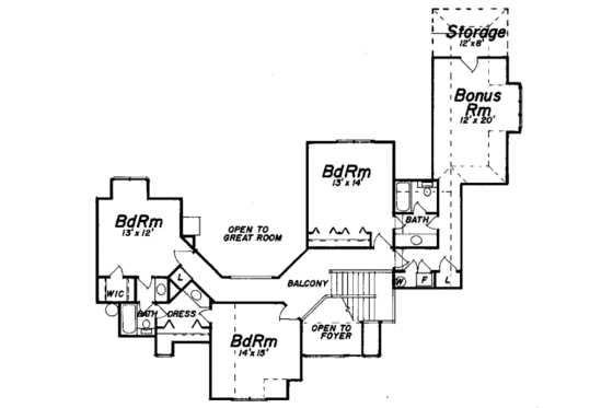 Floor Plan - Upper Floor for European House Plan #52-139 - 4 bed, 3.5 bath