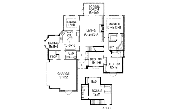 Floor Plan - Main Floor for European House Plan #15-124 - 3 bed, 2 bath