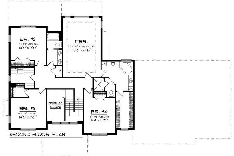 House Blueprint - Floor Plan - Upper Floor for Craftsman House Plan #70-1185 - 5 bed, 3.5 bath
