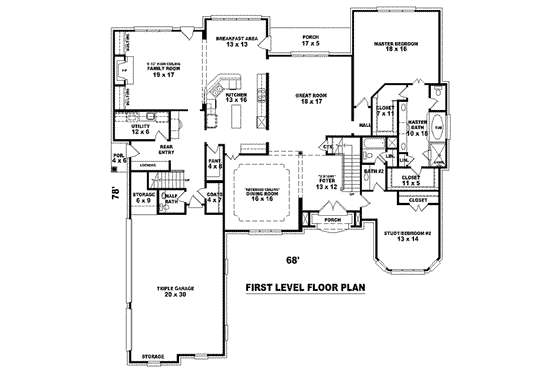 Floor Plan - Main Floor for Colonial House Plan #81-1632 - 4 bed, 4 bath