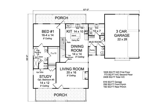 Floor Plan - Main Floor for Farmhouse House Plan #513-2186 - 4 bed, 3.5 bath
