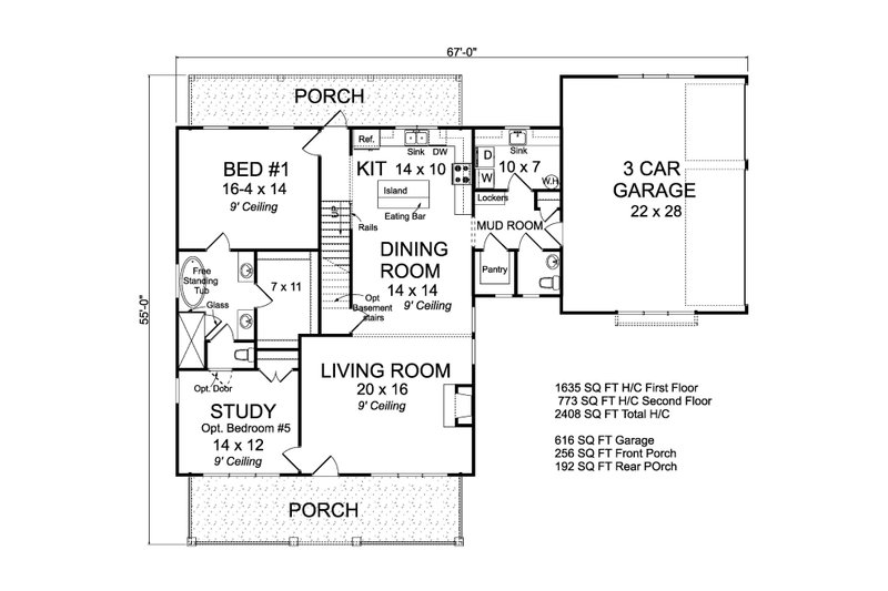 Architectural House Design - Floor Plan - Main Floor for Farmhouse House Plan #513-2186 - 4 bed, 3.5 bath