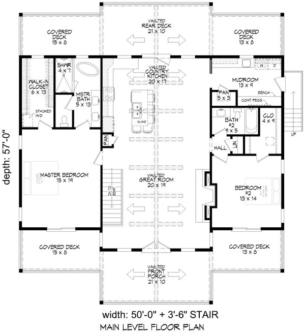 Southern Floor Plan - Main Floor Plan #932-1074