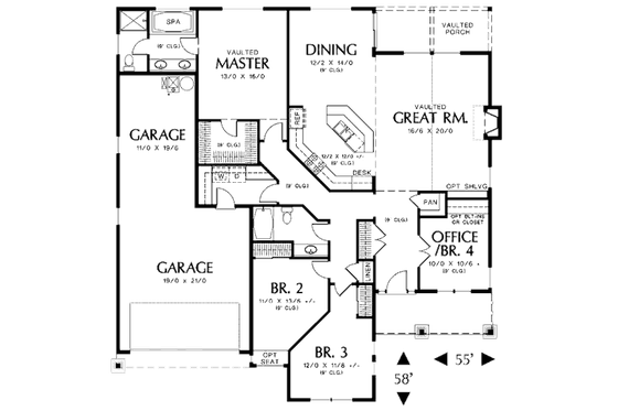 Floor Plan - Main Floor for Craftsman House Plan #48-241 - 3 bed, 2 bath