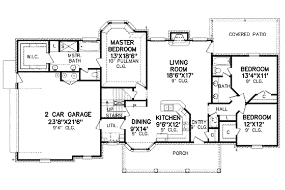 Floor Plan - Main Floor for Traditional House Plan #65-439 - 3 bed, 2 bath