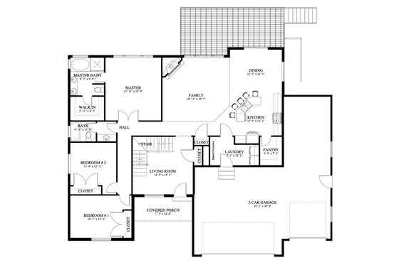 Floor Plan - Main Floor for Traditional House Plan #1060-45 - 3 bed, 2 bath