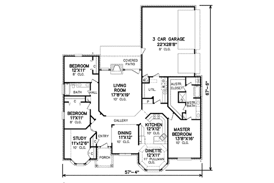 Floor Plan - Main Floor for Traditional House Plan #65-407 - 3 bed, 2 bath