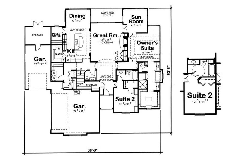Home Plan - Floor Plan - Main Floor for European House Plan #20-2070 - 2 bed, 3.5 bath