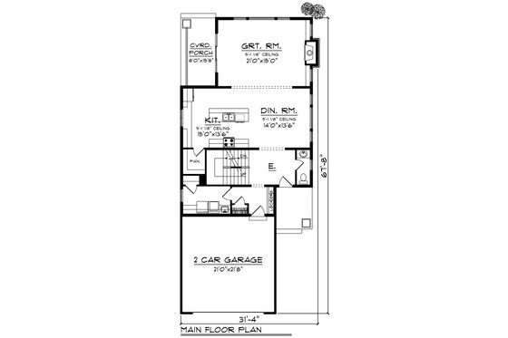 Floor Plan - Main Floor for Craftsman House Plan #70-1221 - 3 bed, 3 bath