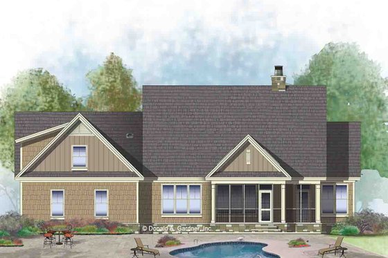 Exterior - Rear Elevation for European House Plan #929-1041 - 4 bed, 3 bath