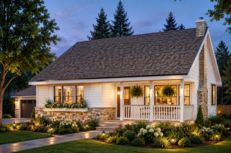 Exterior - Front Elevation 2 for Country House Plan #18-1039 - 2 bed, 1 bath