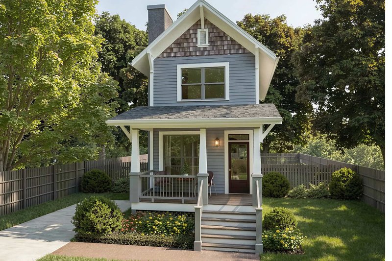 Exterior - Front Elevation 2 for Craftsman House Plan #79-278 - 2 bed, 2.5 bath