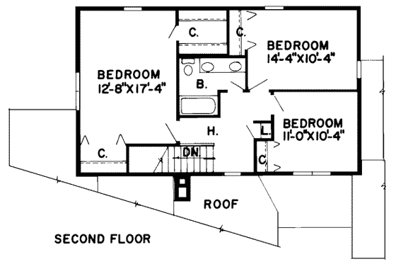Floor Plan - Upper Floor for Traditional House Plan #312-520 - 3 bed, 2.5 bath