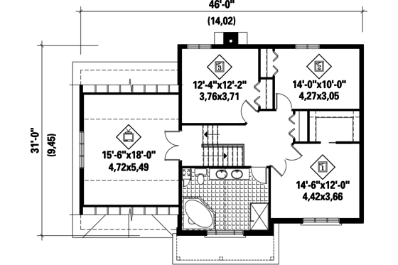 Floor Plan - Upper Floor for Traditional House Plan #25-4676 - 3 bed, 1 bath