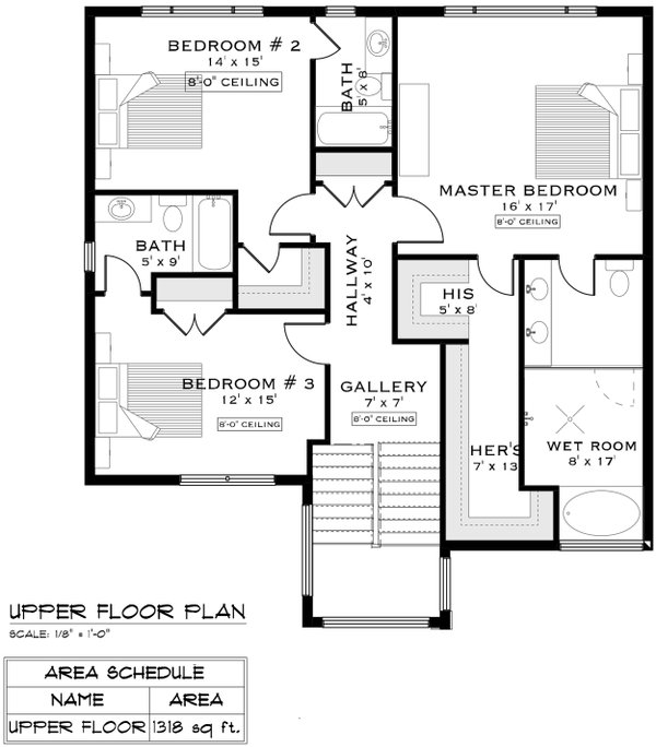 Contemporary Floor Plan - Upper Floor Plan #1101-6