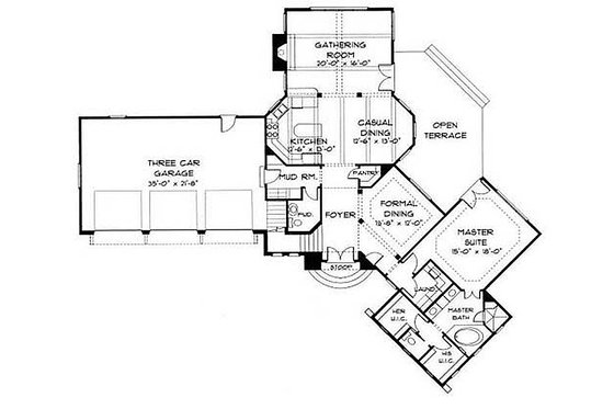 Floor Plan - Main Floor for European House Plan #413-100 - 4 bed, 3 bath