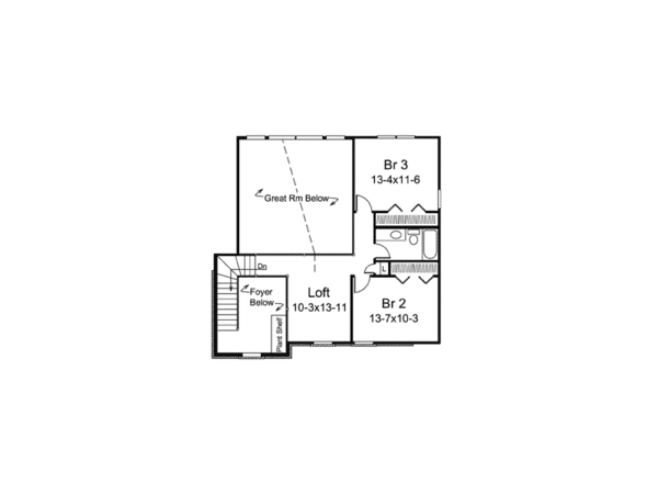 House Blueprint - Traditional Floor Plan - Upper Floor Plan #57-611