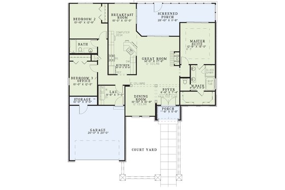 Floor Plan - Main Floor for Mediterranean House Plan #17-2919 - 3 bed, 2 bath