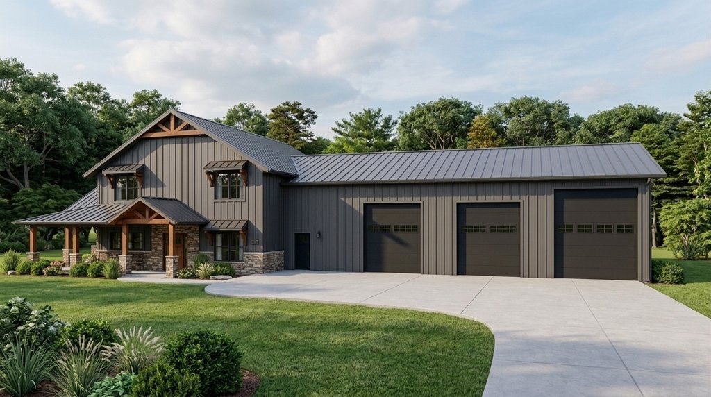 Exterior - Front Elevation 2 for Barndominium House Plan #1064-170 - 4 bed, 3.5 bath