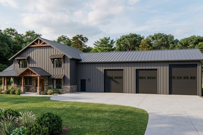 Exterior - Front Elevation 2 for Barndominium House Plan #1064-170 - 4 bed, 3.5 bath
