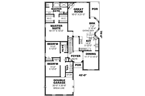 Floor Plan - Main Floor for Southern House Plan #34-181 - 4 bed, 3 bath