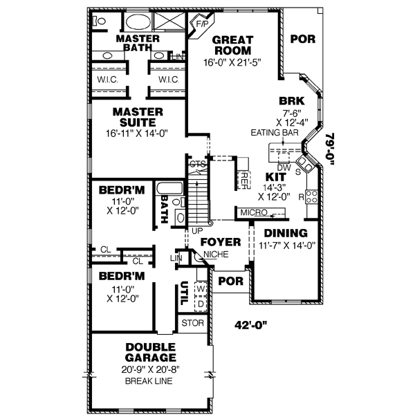 Architectural House Design - Southern Floor Plan - Main Floor Plan #34-181