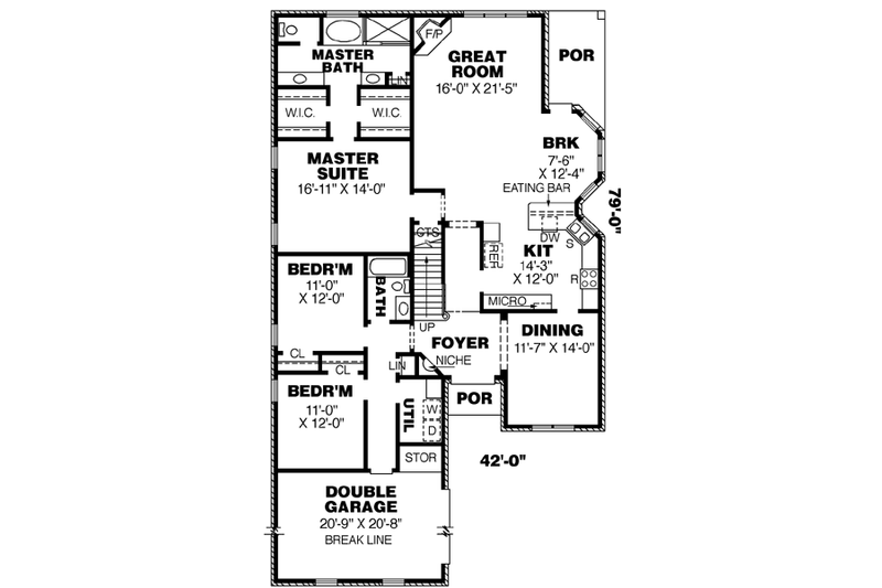 Dream House Plan - Floor Plan - Main Floor for Southern House Plan #34-181 - 4 bed, 3 bath