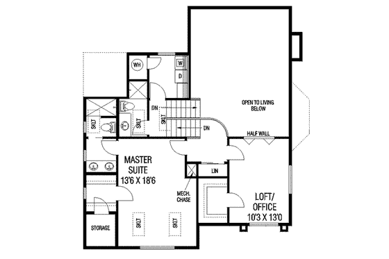 Floor Plan - Upper Floor House Plan #60-511 - 2 bed, 3 bath