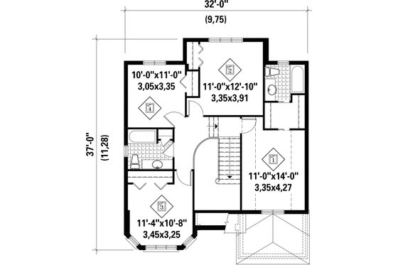 Floor Plan - Upper Floor for European House Plan #25-4474 - 4 bed, 2.5 bath