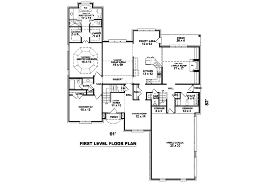 Floor Plan - Main Floor for European House Plan #81-1599 - 4 bed, 3.5 bath