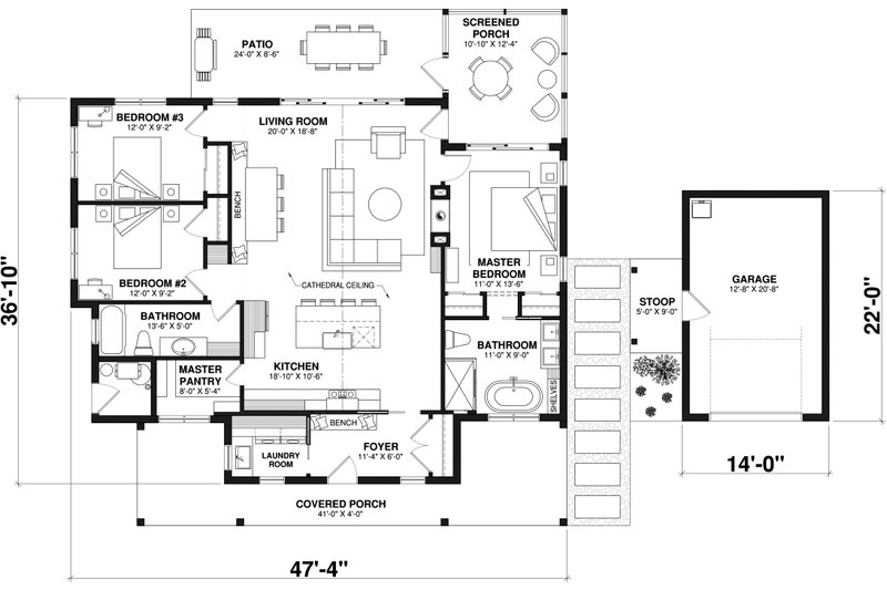 House Design - Floor Plan - Main Floor for Farmhouse House Plan #23-2811 - 3 bed, 2 bath