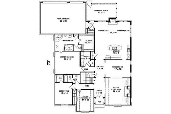 Floor Plan - Main Floor for European House Plan #81-620 - 3 bed, 2 bath